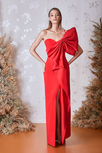 One strap bow bodice side slit dress - HerTrove