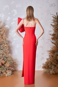 One strap bow bodice side slit dress - HerTrove