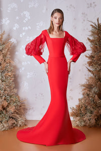 Squared neckline mermaid crepe dress - HerTrove