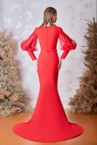 Squared neckline mermaid crepe dress - HerTrove