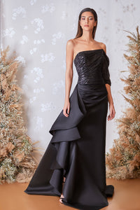 Draped sequined top with cascading ruffled skirt - HerTrove