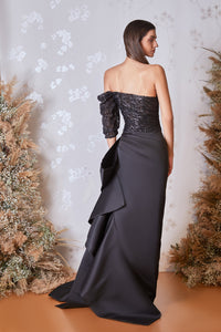 Draped sequined top with cascading ruffled skirt - HerTrove