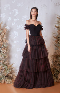 Fitted bodice tiered tulle gown - HerTrove