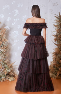 Fitted bodice tiered tulle gown - HerTrove