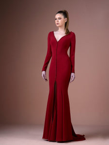 Long sleeves mermaid crepe dress - HerTrove