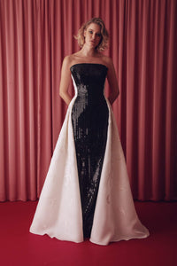 Strapless sequined dress featuring organza overkirt - HerTrove