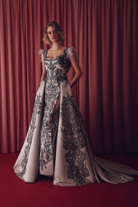 Fully appliqued gown featuring sweep train overskirt - HerTrove