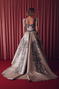 Fully appliqued gown featuring sweep train overskirt - HerTrove