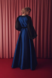 Fringed bodice puff sleeves gown - HerTrove