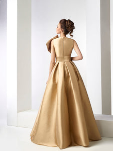 High waistline side slit gown featuring jewel motifs - HerTrove