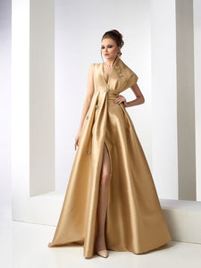 High waistline side slit gown featuring jewel motifs - HerTrove