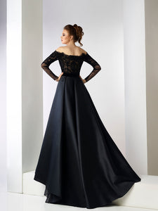Appliques lace off shoulder top featuring taffeta skirt - HerTrove
