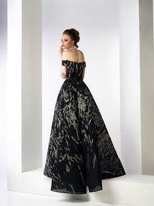 Gold patterned off shoulder ball gown - HerTrove