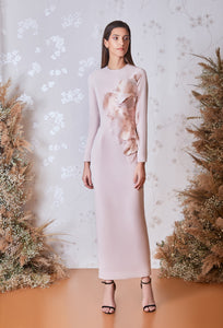 Cascading bodice column silhouette dress - HerTrove