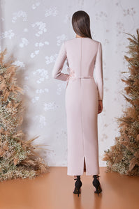 Cascading bodice column silhouette dress - HerTrove