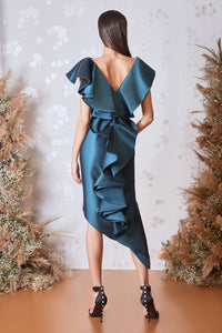 Wrapped neckline asymmetric dress - HerTrove