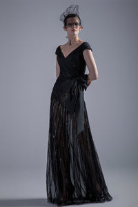 Sleeveless draped satiny sweetheart neckline sequined dress - HerTrove