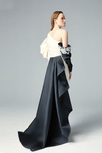 Asymmetric draped bodice front slit dress - HerTrove