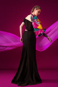 Off shoulder asymmetrical dress featuring sequined sleeve - HerTrove
