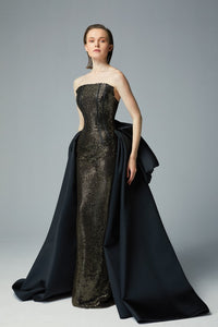Sequined strapless bow detailed gown - HerTrove