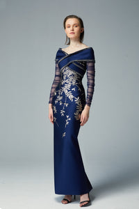 Pleated sleeves column silhouette dress - HerTrove