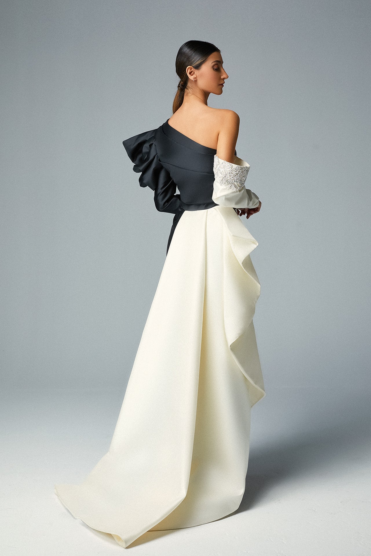 Structured Flared One Sleeve Gown
