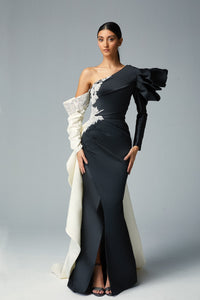 One shoulder pleated gown - HerTrove