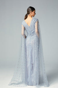 Gathered waistline pleated gown - HerTrove