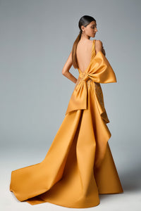 Draped bodice bow detailed overlay gown - HerTrove