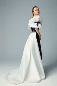 Draped off shoulder sleeves column dress - HerTrove