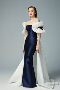 Draped off shoulder sleeves column dress - HerTrove