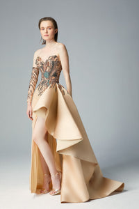 One sleeve heart shape high slit gown - HerTrove