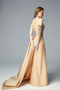 One sleeve heart shape high slit gown - HerTrove
