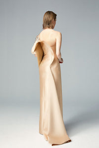 Ruffled shoulder beaded bodice column dress - HerTrove