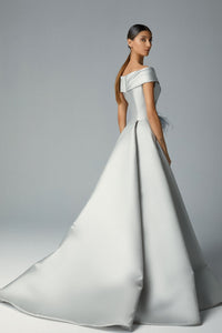 Feathered bodice high slit gown - HerTrove