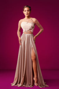 Floral hand embroidered bodice laminated gown - HerTrove