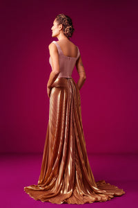 Hand beaded neckline fully pleated gown - HerTrove