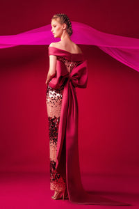 Fully beaded dress featuring mikado back bow and train - HerTrove