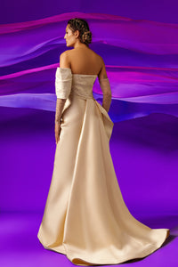 Beaded sleeves side slit asymmetrical gown - HerTrove