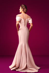 Plunging swarovski beaded neckline crepe dress - HerTrove