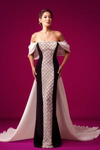 Diamond shaped swarovski beaded back train dress - HerTrove