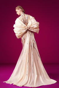 High neckline fully embroidered gown - HerTrove