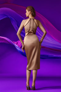 Long beaded sleeves midi dress - HerTrove