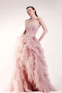 Corseted bodice ruched dress - HerTrove