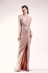 Corseted bodice side slit gown - HerTrove