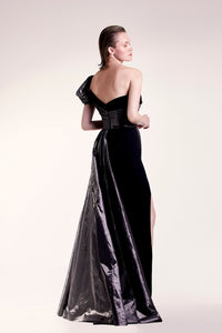 One shoulder metallic taffeta dress - HerTrove