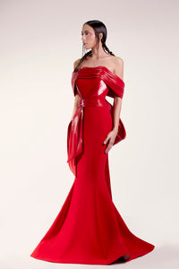 Off shoulder back bow tie mermaid dress - HerTrove