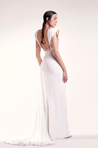 High slit golden beaded dress - HerTrove