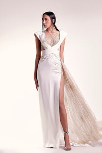 High slit golden beaded dress - HerTrove
