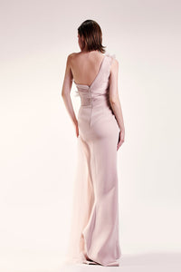 Draped asymmetrical side slit gown - HerTrove
